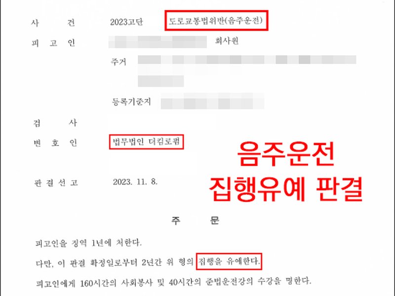 혈중알코올농도 0.245%의 술에 취한 상태로 승용차를 운전한 사건 집행유예 판결